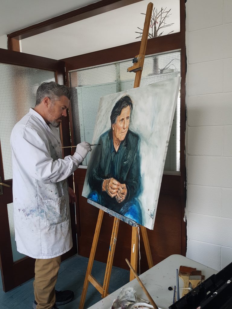 Ronan O'Boyle artist, Gabriel Byrne portrait oil on canvas