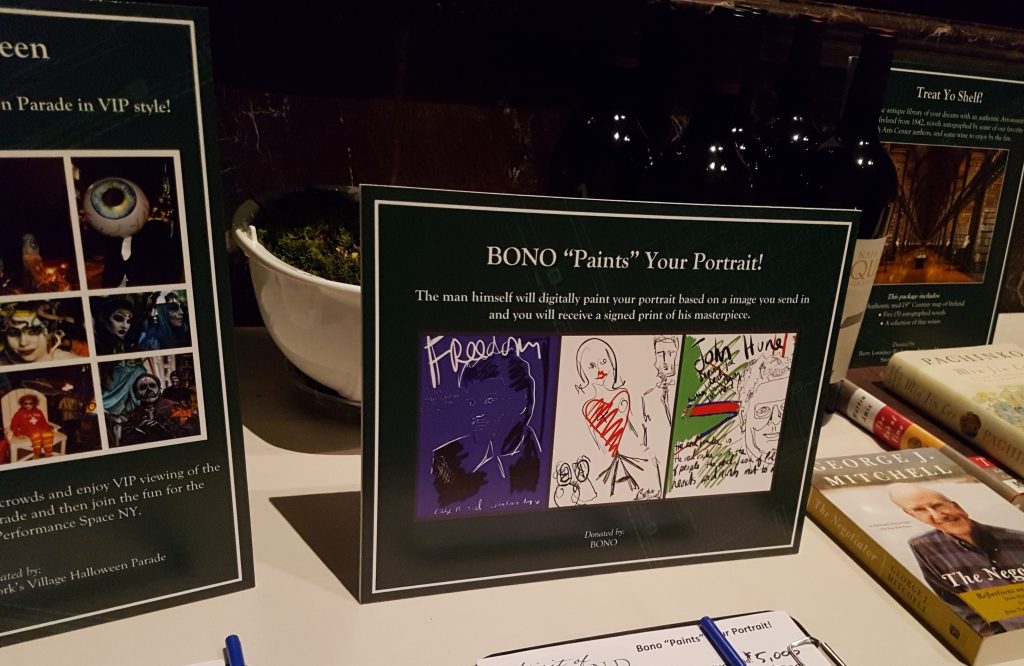 Bono donation at New York Irish Arts Centre 'Spirit of Ireland' Gala, Cipriani Building, 42nd St,. NYC. 2018.